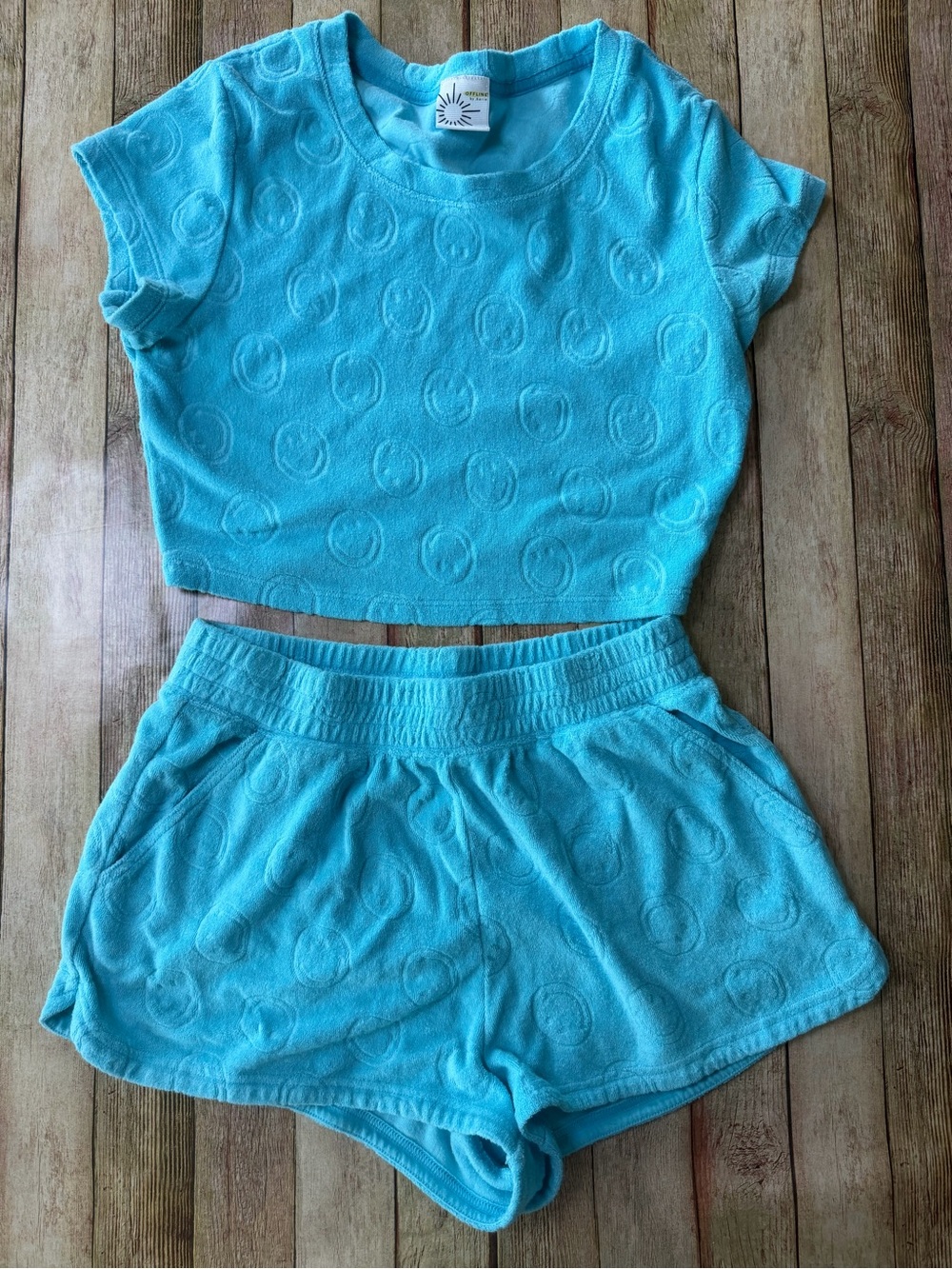 aerie Turquoise Blue Terry Cloth Crop Top & Shorts Set